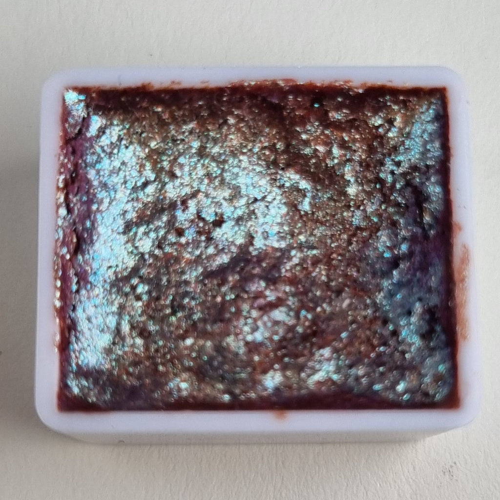 GLOWYBOX Holografische Glitter Aquarellfarbe, Glitzer Aquarell für besondere Highlight Glitzer Wasserfarben Holografische Farbe Glitter Farbe 1/2 Pfanne 2 ml (umbra-blau metallic)