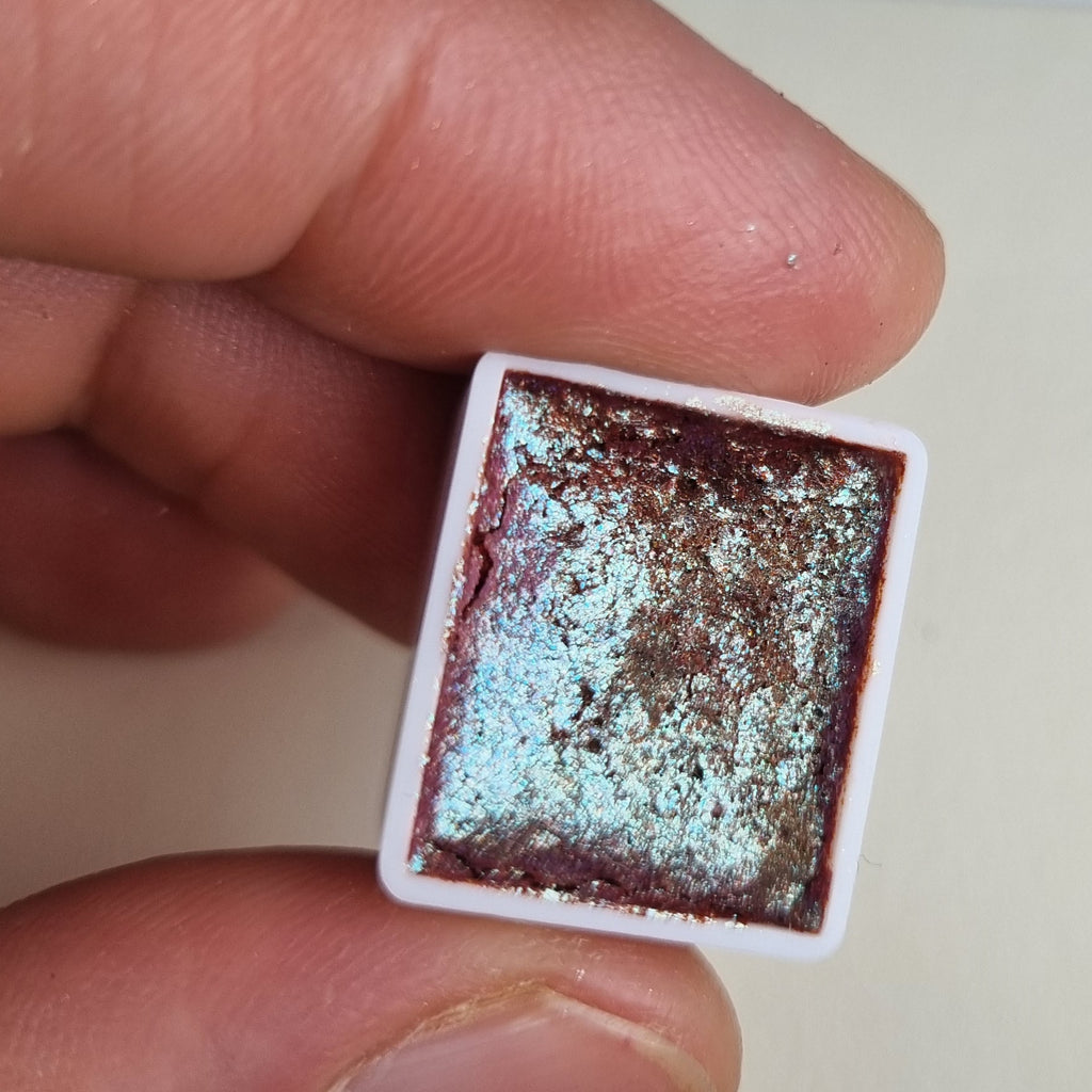 GLOWYBOX Holografische Glitter Aquarellfarbe, Glitzer Aquarell für besondere Highlight Glitzer Wasserfarben Holografische Farbe Glitter Farbe 1/2 Pfanne 2 ml (umbra-blau metallic)