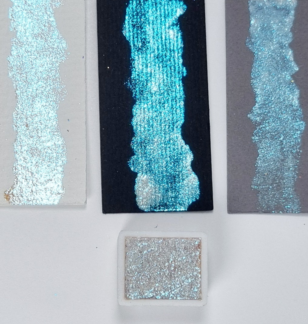 GLOWYBOX Holografische Glitter Aquarellfarbe, Glitzer Aquarell für besondere Highlight Glitzer Wasserfarben Holografische Farbe Glitter Farbe 1/2 Pfanne 2 ml (MAGIC IRIS 2)