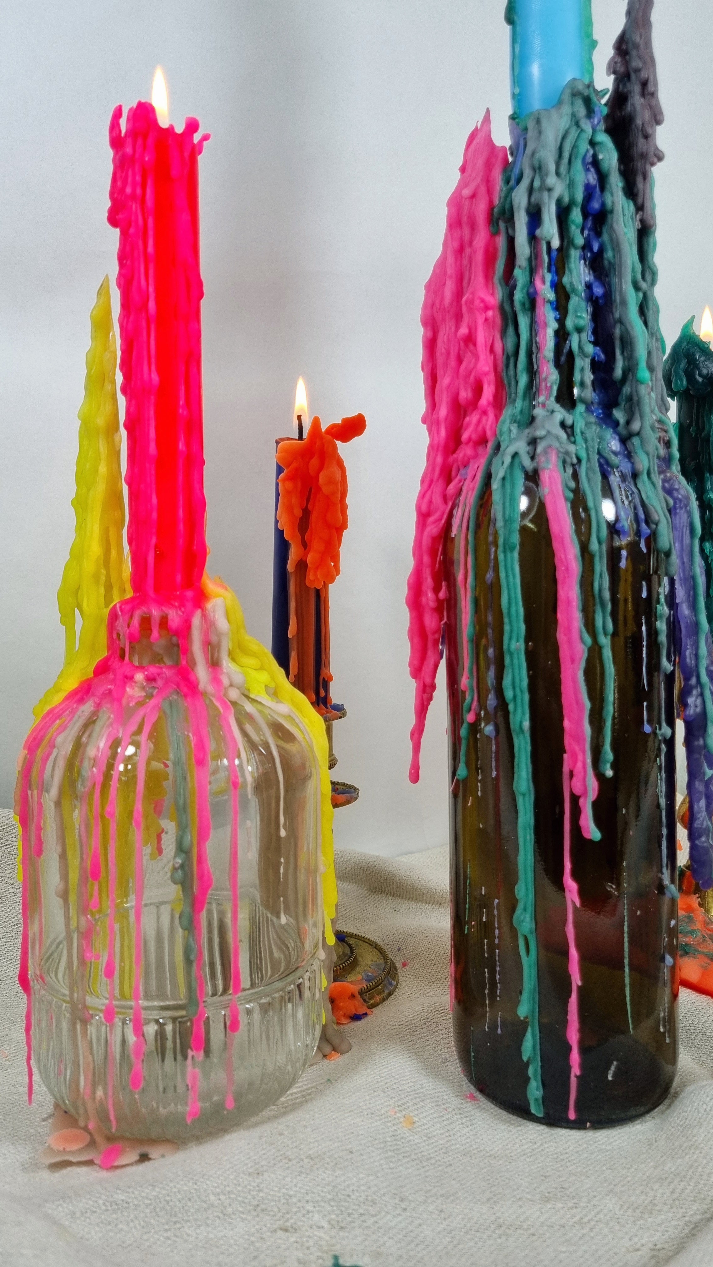 Produktbild TROPFKERZEN 3er SET Kerzenbunt perfekt zum betropfen Tropfenkerze, Tropfkerze für Flasche bunt für Flaschen und Kerzenständer DIP DYE TROPFKERZEN BUNT neon Farben