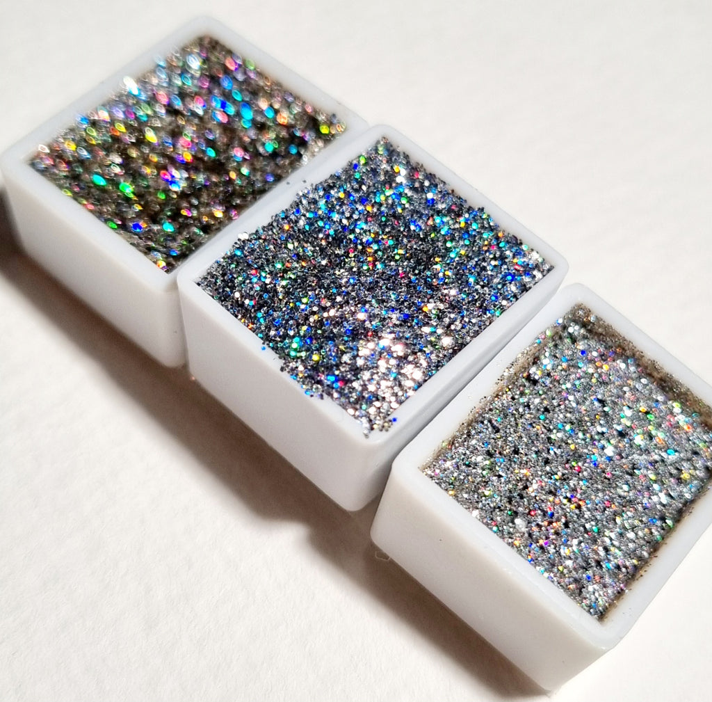 GLOWYBOX Holografische Glitter Aquarellfarbe, Aquarellfarbe für besondere Highlight Metallic Wasserfarben Glitzer Aquarellfarben Holographische  Farbe Mega  Holo 3er Set