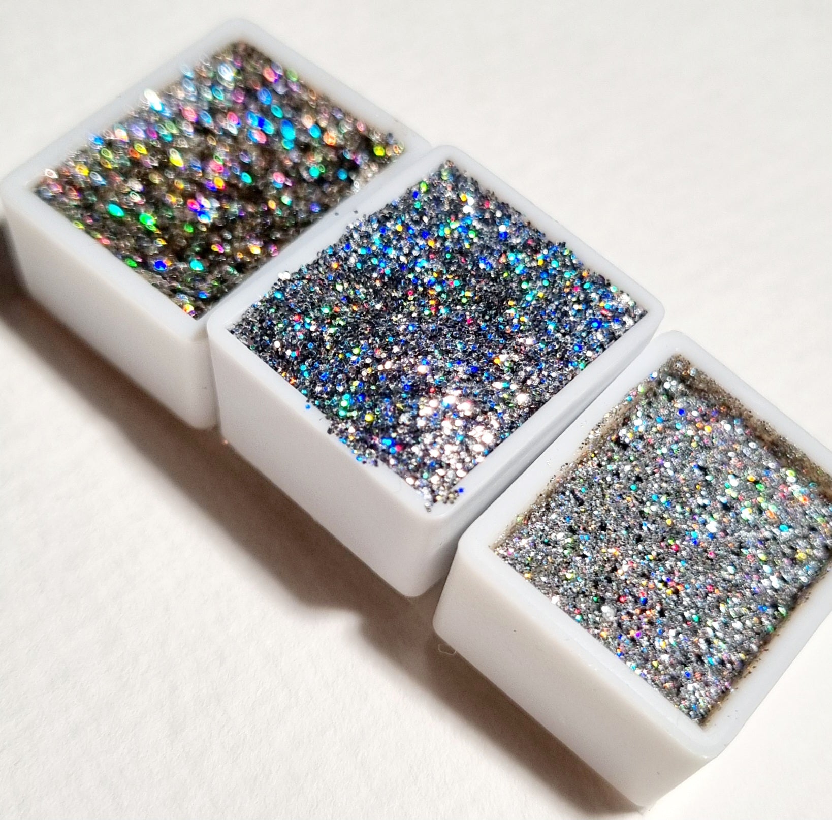 GLOWYBOX Holografische Glitter Aquarellfarbe, Aquarellfarbe für besondere Highlight Metallic Wasserfarben Glitzer Aquarellfarben Holographische  Farbe Mega  Holo 3er Set