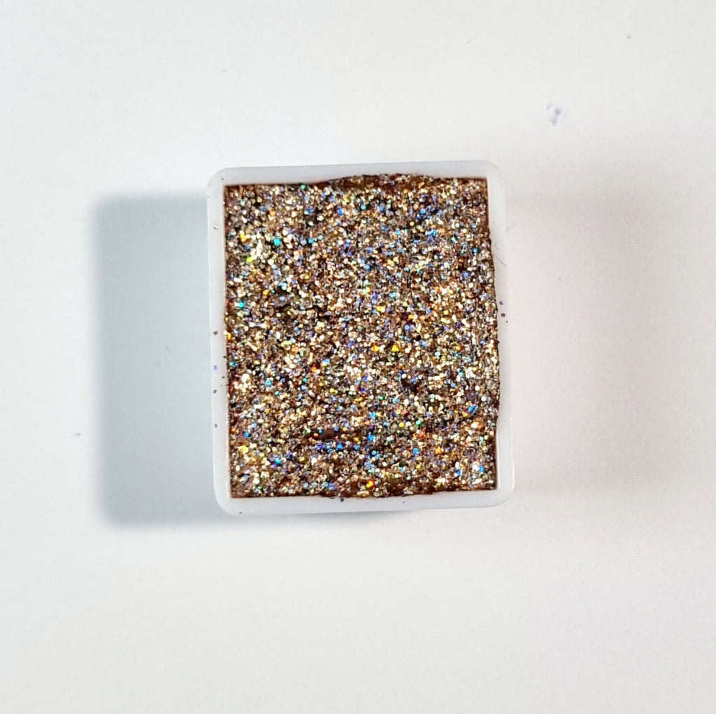 GLOWYBOX Holografische Glitter Aquarellfarbe, Glitzer Aquarell für besondere Highlight Glitzer Wasserfarben Holografische Farbe 1/2 Pfanne Metalliceffekt Aquarellfarbe (Gold HOLO)