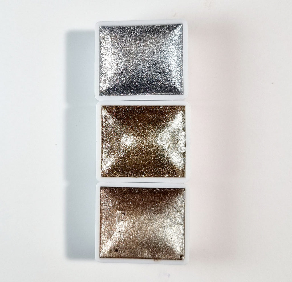 GLOWYBOX Holografische Glitter Aquarellfarbe, Glitzer Aquarell für besondere Highlight Glitzer Wasserfarben Holografische Farbe Glitter Farbe 1/2 Pfanne 2 ml (Starlight Express 3er Set)