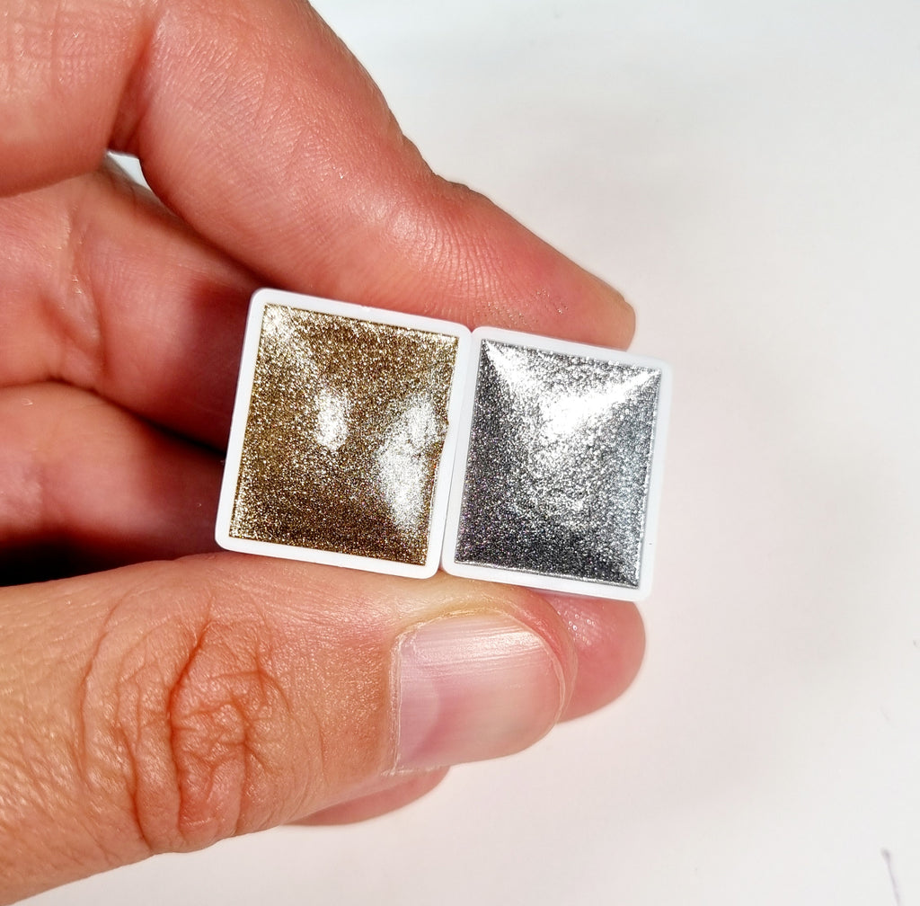 GLOWYBOX Holografische Glitter Aquarellfarbe, Glitzer Aquarell für besondere Highlight Glitzer Wasserfarben Holografische Farbe Glitter Farbe 1/2 Pfanne 2 ml (silver moon 2er Set)