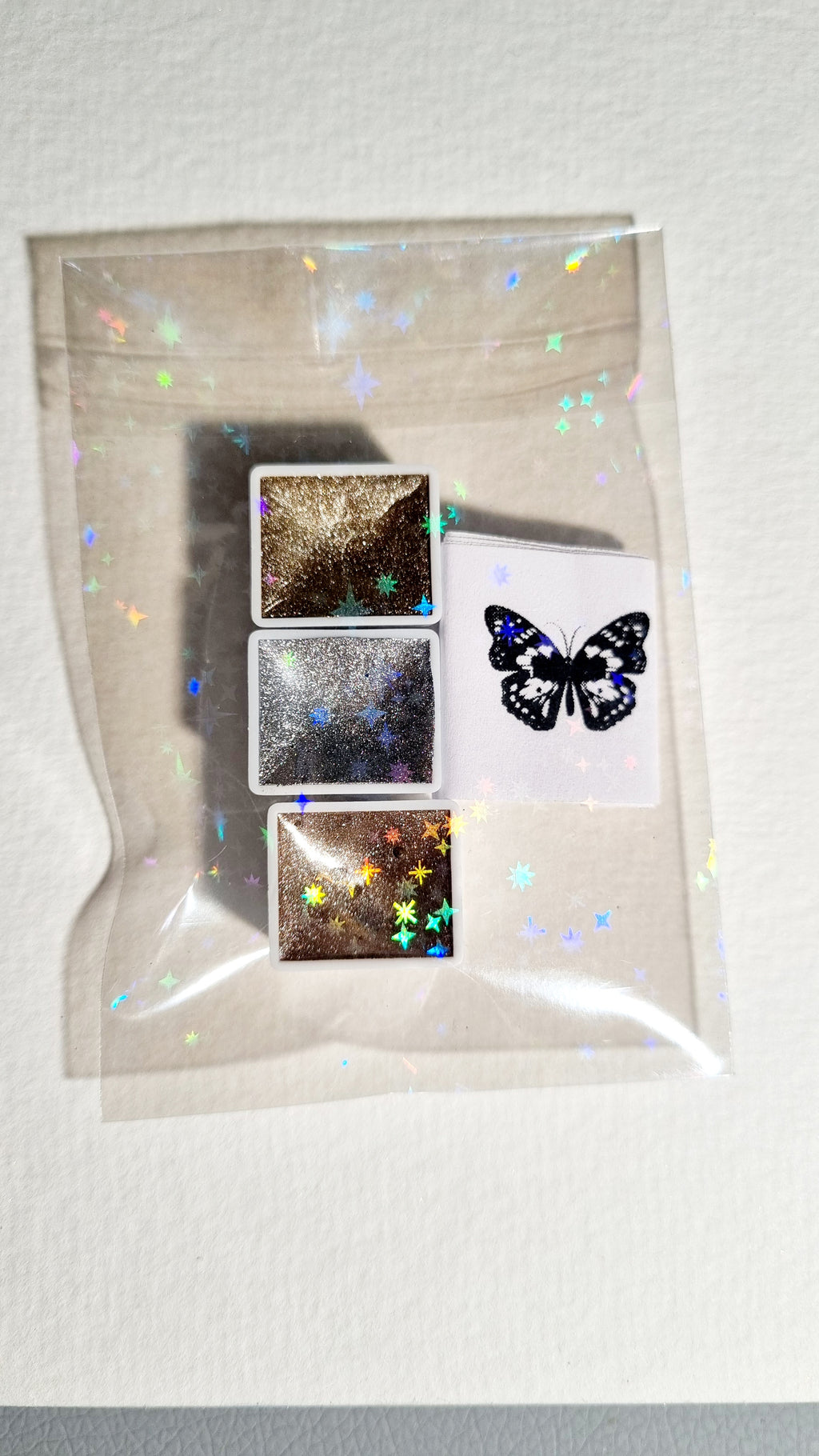 GLOWYBOX Holografische Glitter Aquarellfarbe, Glitzer Aquarell für besondere Highlight Glitzer Wasserfarben Holografische Farbe Glitter Farbe 1/2 Pfanne 2 ml (Starlight Express 3er Set)