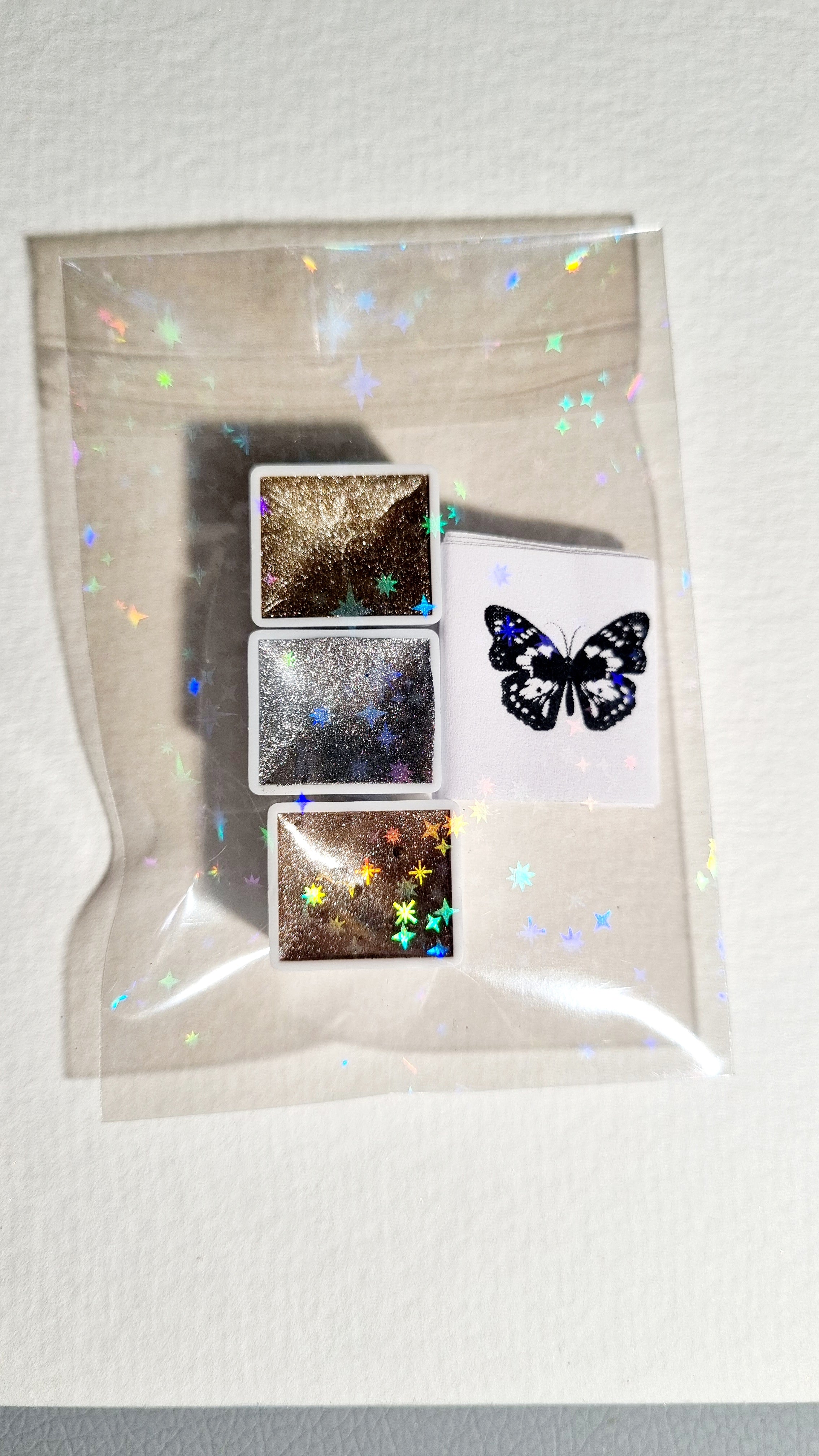 GLOWYBOX Holografische Glitter Aquarellfarbe, Glitzer Aquarell für besondere Highlight Glitzer Wasserfarben Holografische Farbe Glitter Farbe 1/2 Pfanne 2 ml (Starlight Express 3er Set)