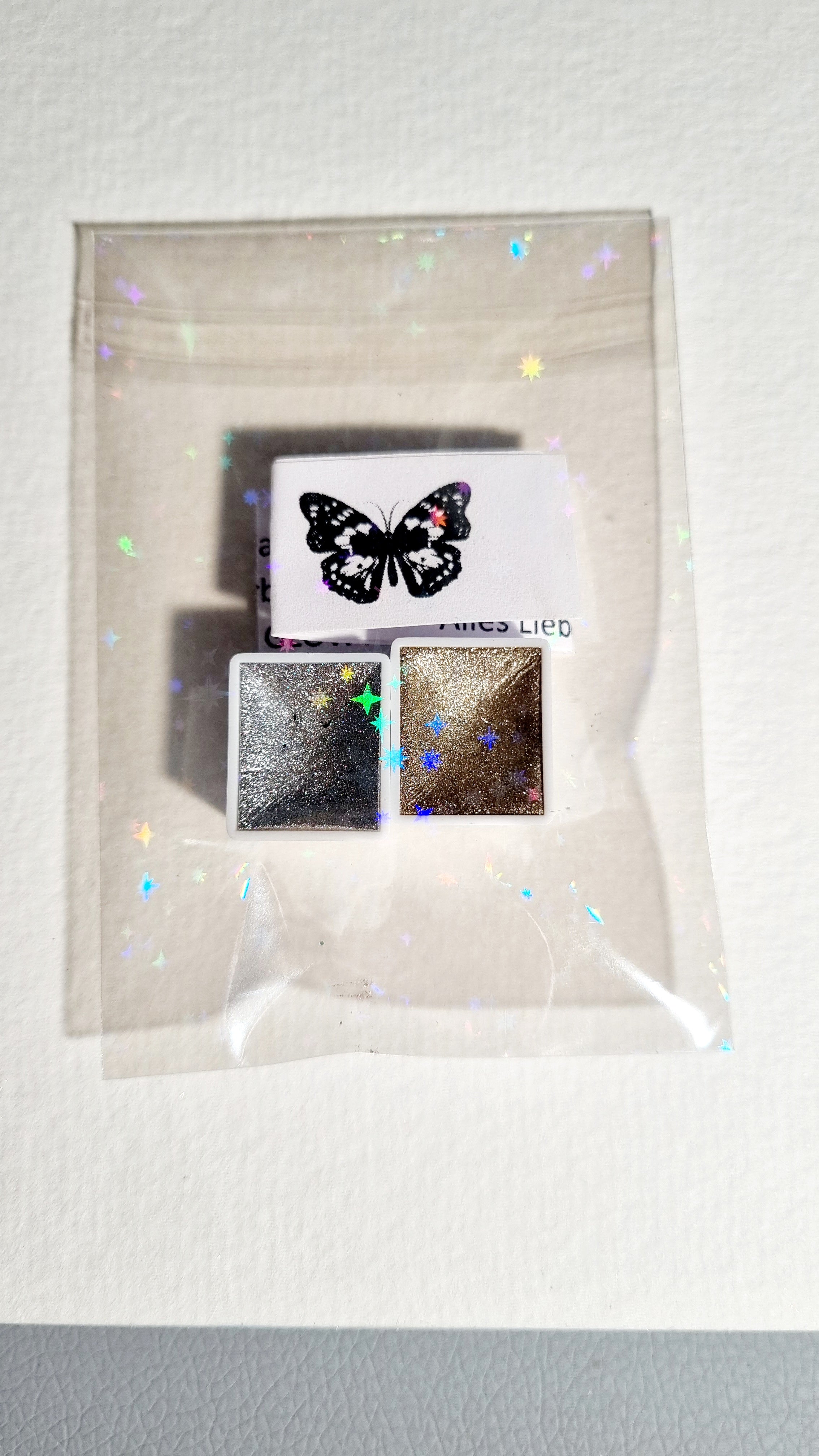 GLOWYBOX Holografische Glitter Aquarellfarbe, Glitzer Aquarell für besondere Highlight Glitzer Wasserfarben Holografische Farbe Glitter Farbe 1/2 Pfanne 2 ml (silver moon 2er Set)