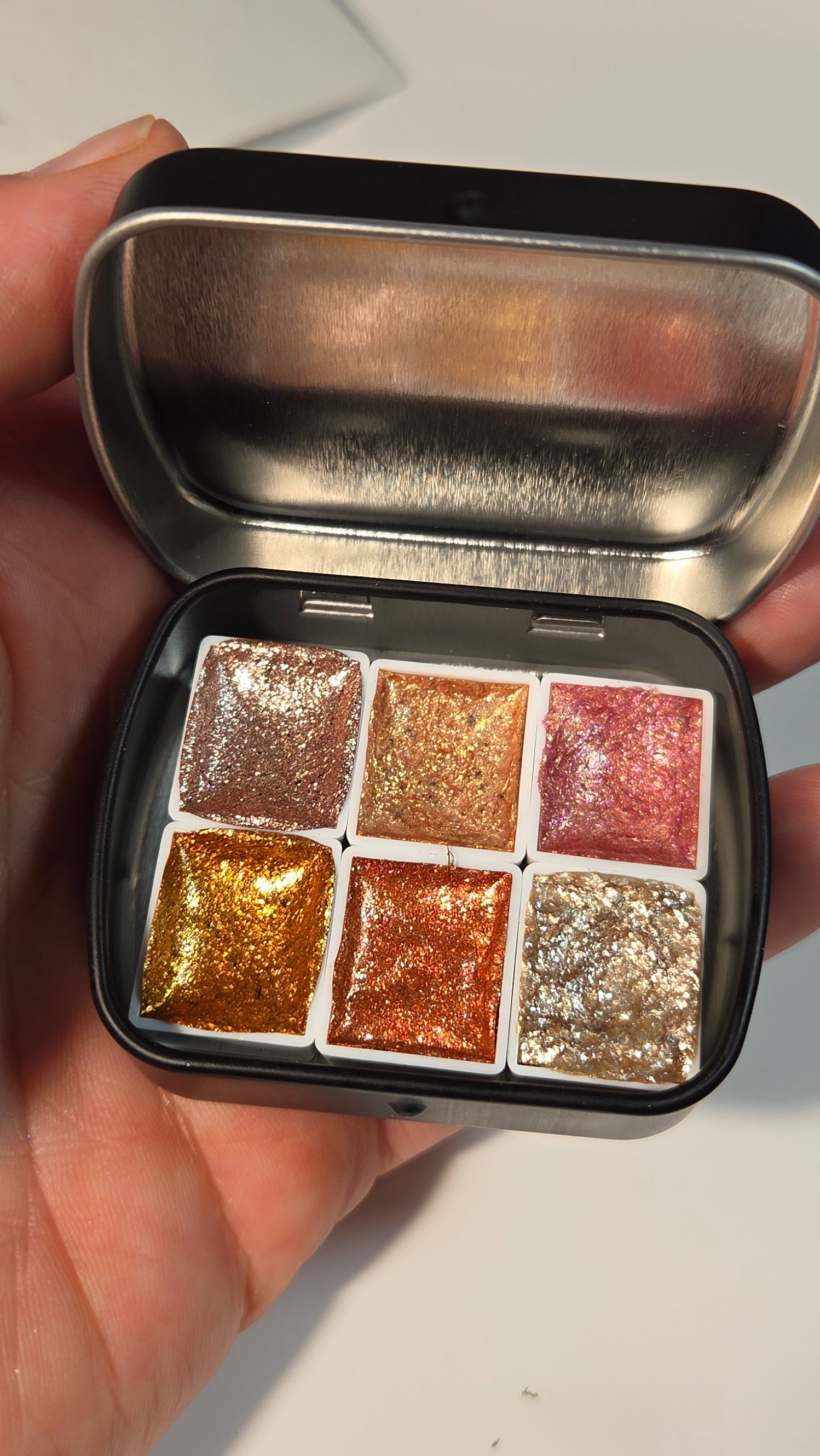 GLOWYBOX Holografische Glitter Aquarellfarbe, Glitzer Aquarell für besondere Highlight Glitzer Wasserfarben Holografische Farbe Glitter Farbe 1/2 Pfanne 2 ml (Gold Rose Blush 6er)