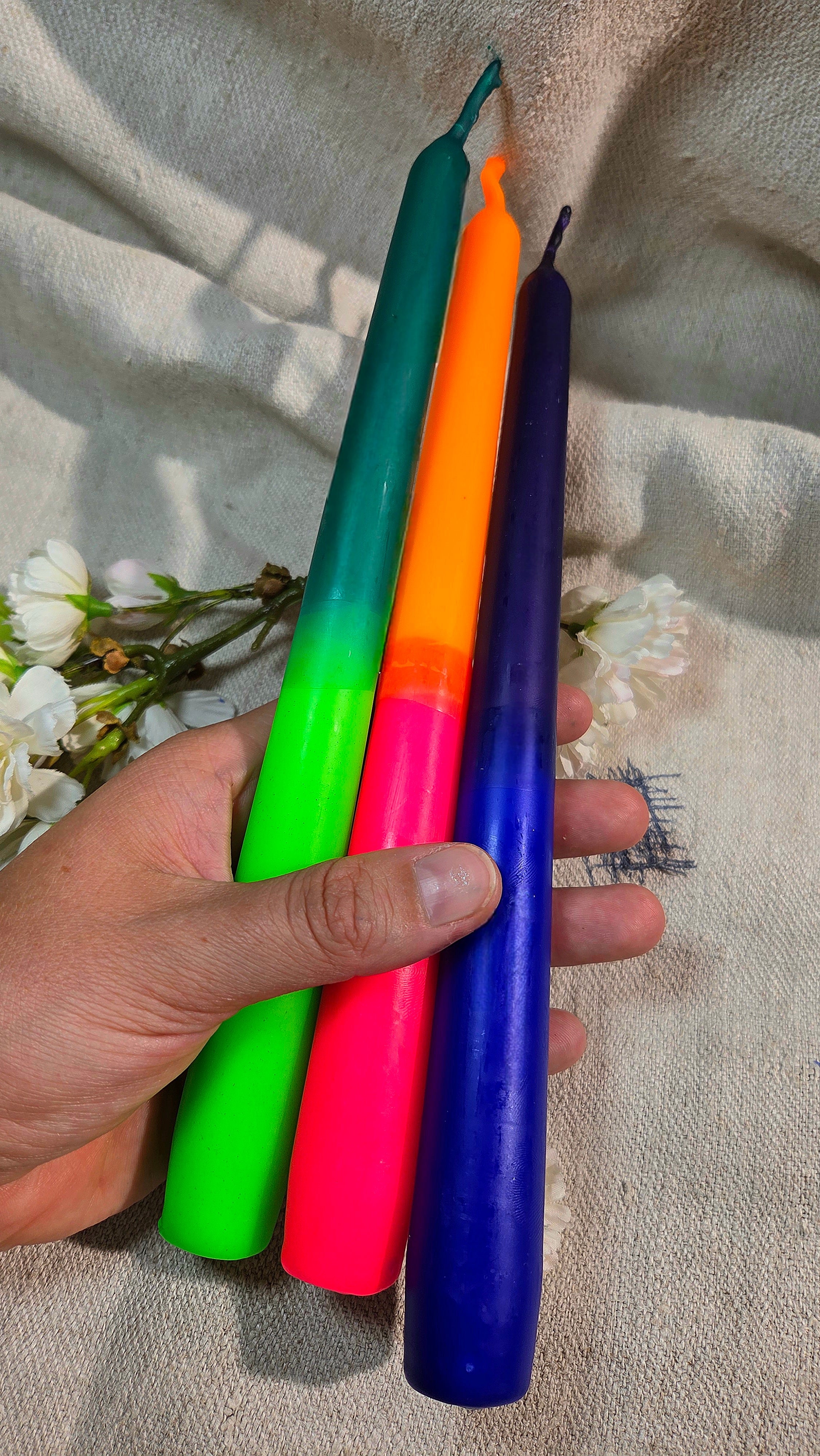 Produktbild TROPFKERZEN 3er SET Kerzenbunt perfekt zum betropfen Tropfenkerze, Tropfkerze für Flasche bunt für Flaschen und Kerzenständer DIP DYE TROPFKERZEN BUNT neon Farben