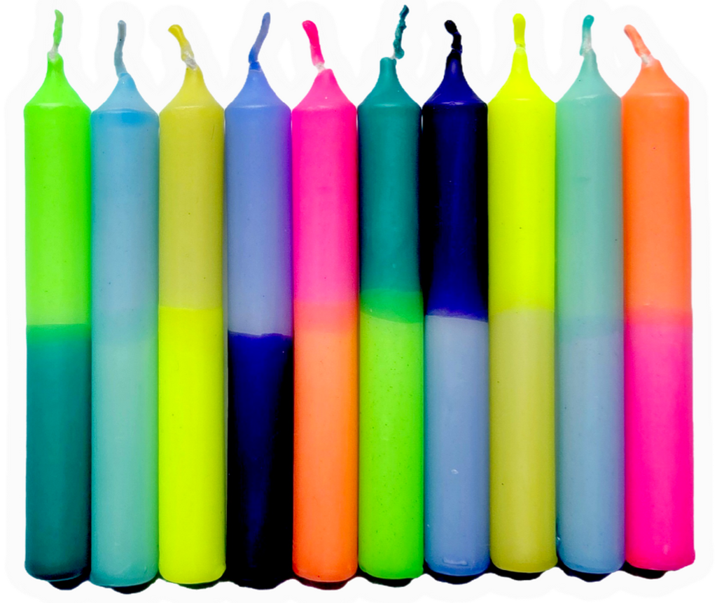 GLOWYBOX Geburtstagskerzen Babyfeier Taufe für Kerzenring Kerzen für Babygeburtstag 1.Geburtstag bunte Kinderkerzen Geburtstagszug Minikerzen bunt Baumkerzen bunt neon dip Dye Kerzen happy rainbow