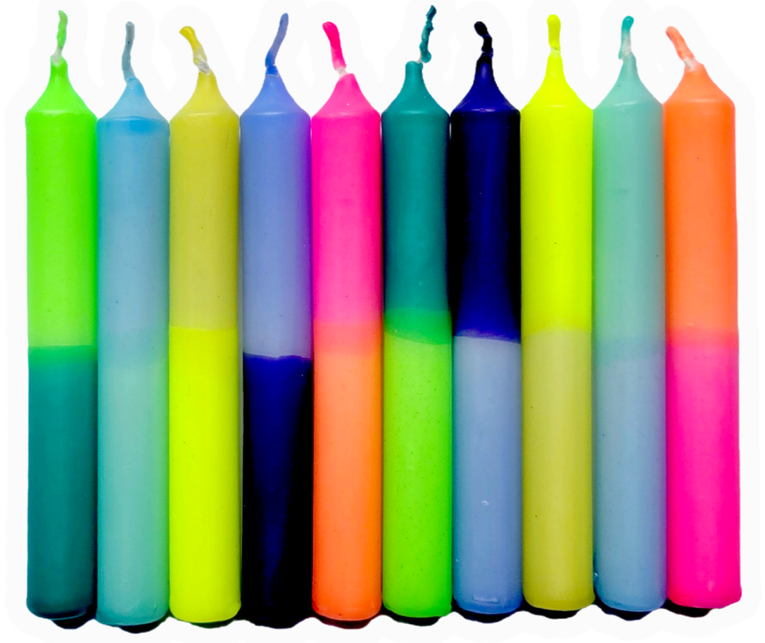 GLOWYBOX Geburtstagskerzen Babyfeier Taufe für Kerzenring Kerzen für Babygeburtstag 1.Geburtstag bunte Kinderkerzen Geburtstagszug Minikerzen bunt Baumkerzen bunt neon dip Dye Kerzen happy rainbow
