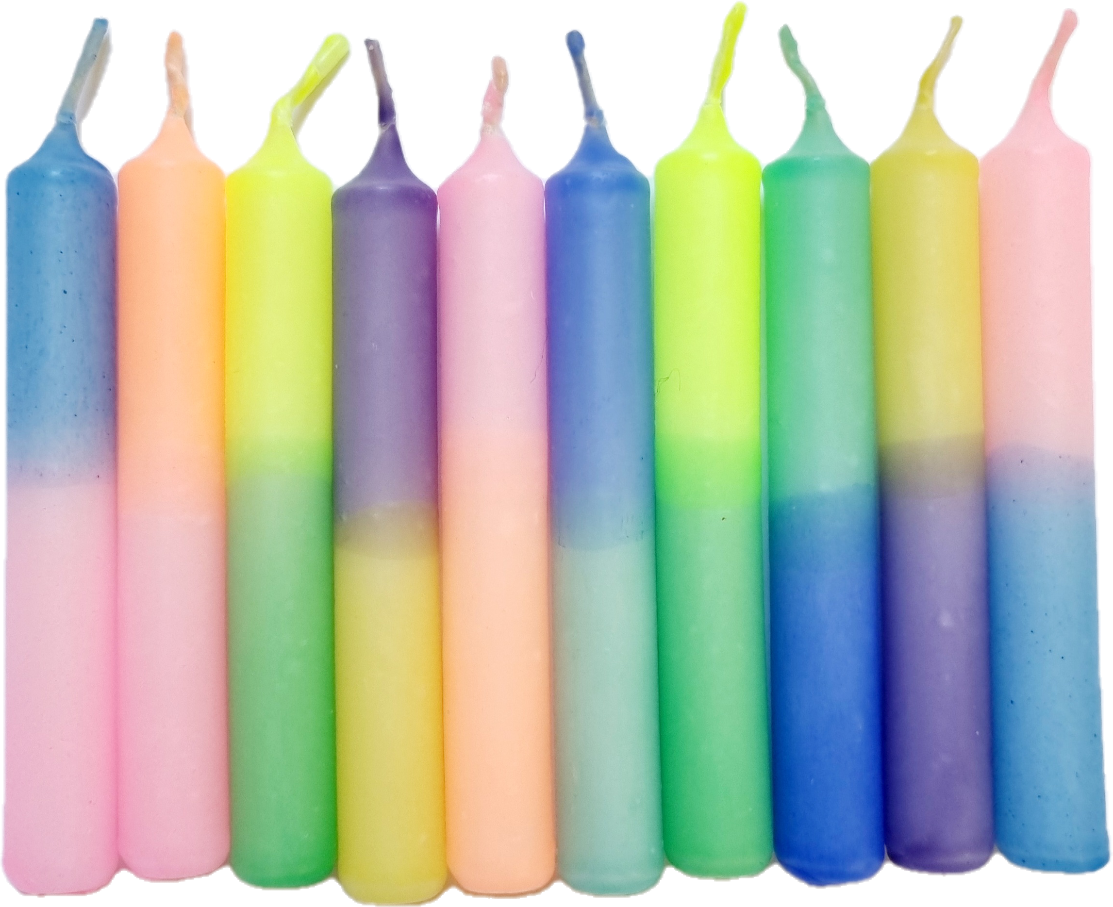GLOWYBOX Geburtstagskerzen für Kerzenring Kerzen für Kindergeburtstag bunte Kinderkerzen Geburtstagszug Minikerzen bunt Baumkerzen bunt neon dip Dye Kerzen regenbogen pastell 10er