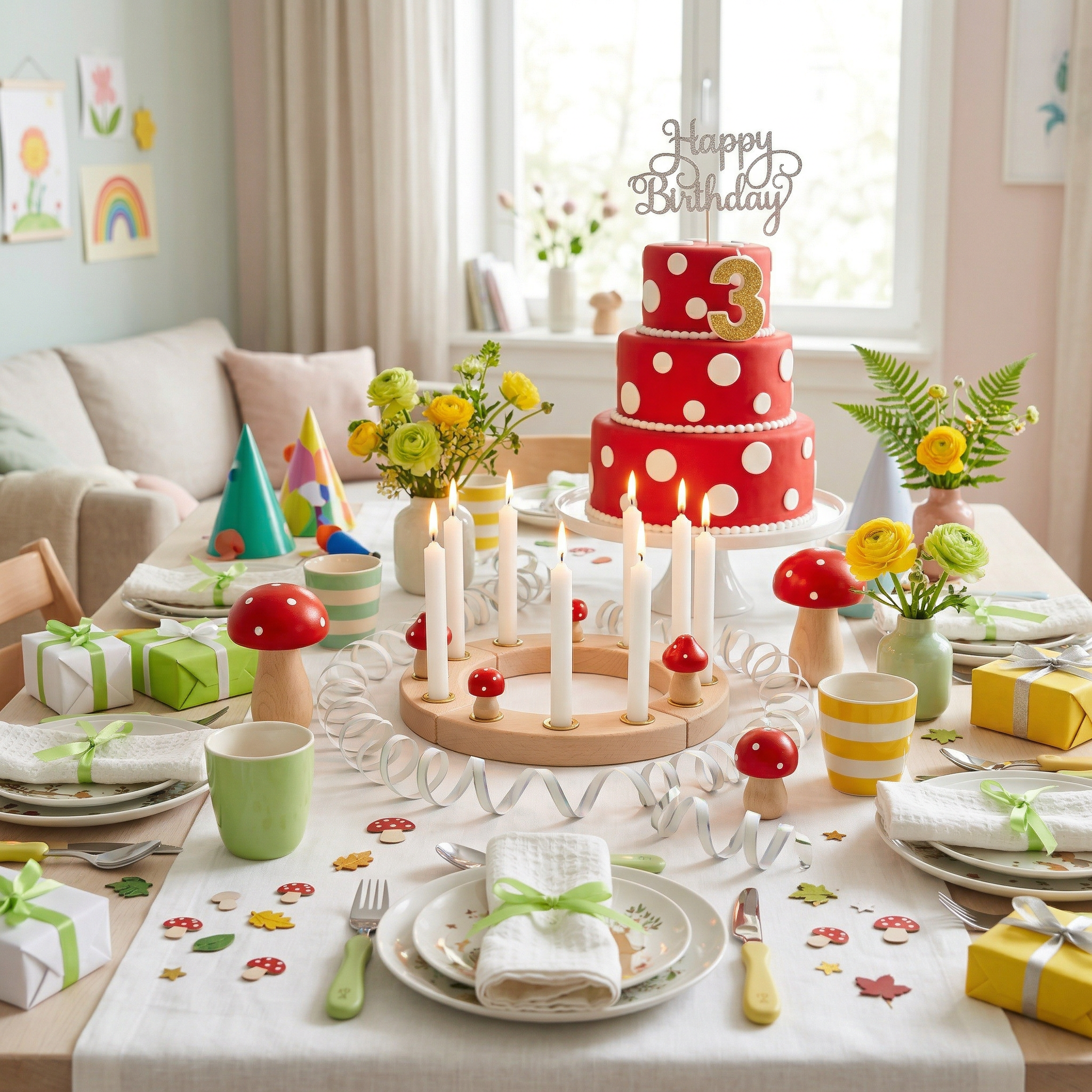 Geburtstagsring Kerzenkranz Holz hell Geburtstagskerzenhalter Kerzenhalter für Geburtstagstisch Deko Kleiner Kerzenring für Geburtstagskerzen Jahreszeitenring Tischdekoration für Kindergeburtstag