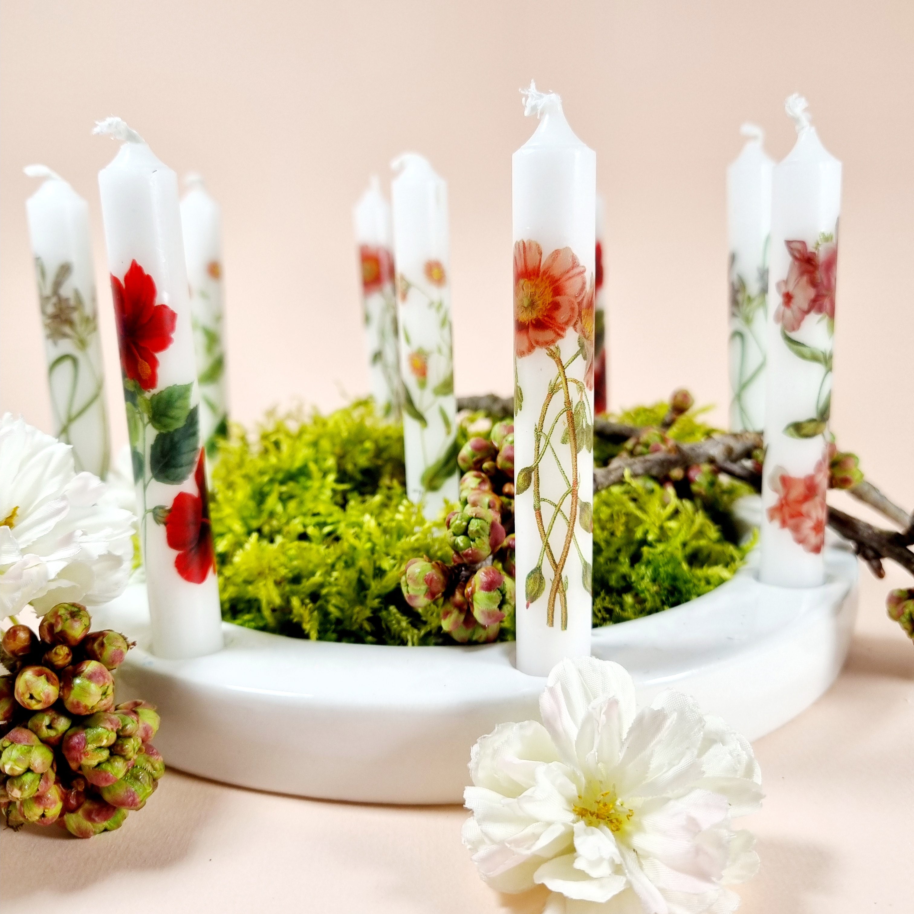 GLOWYBOX Geburtstagskerzen für Holzkerzenringe Kerzenspirale Holz Kerzen kleine Kerzen Vintage Blumen