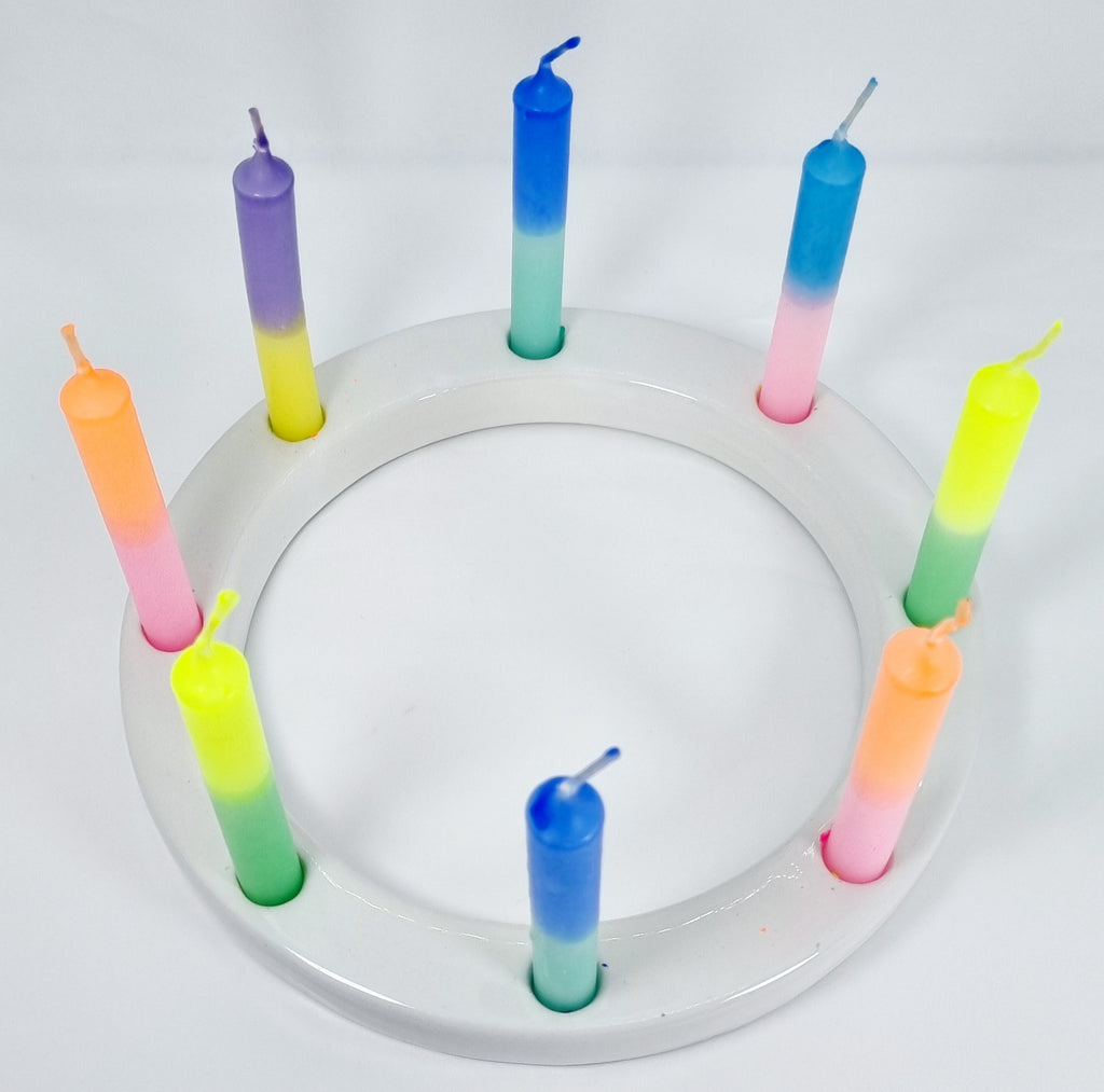 GLOWYBOX Geburtstagskerzen für Kerzenring Kerzen für Kindergeburtstag bunte Kinderkerzen Geburtstagszug Minikerzen bunt Baumkerzen bunt neon dip Dye Kerzen regenbogen pastell 20er