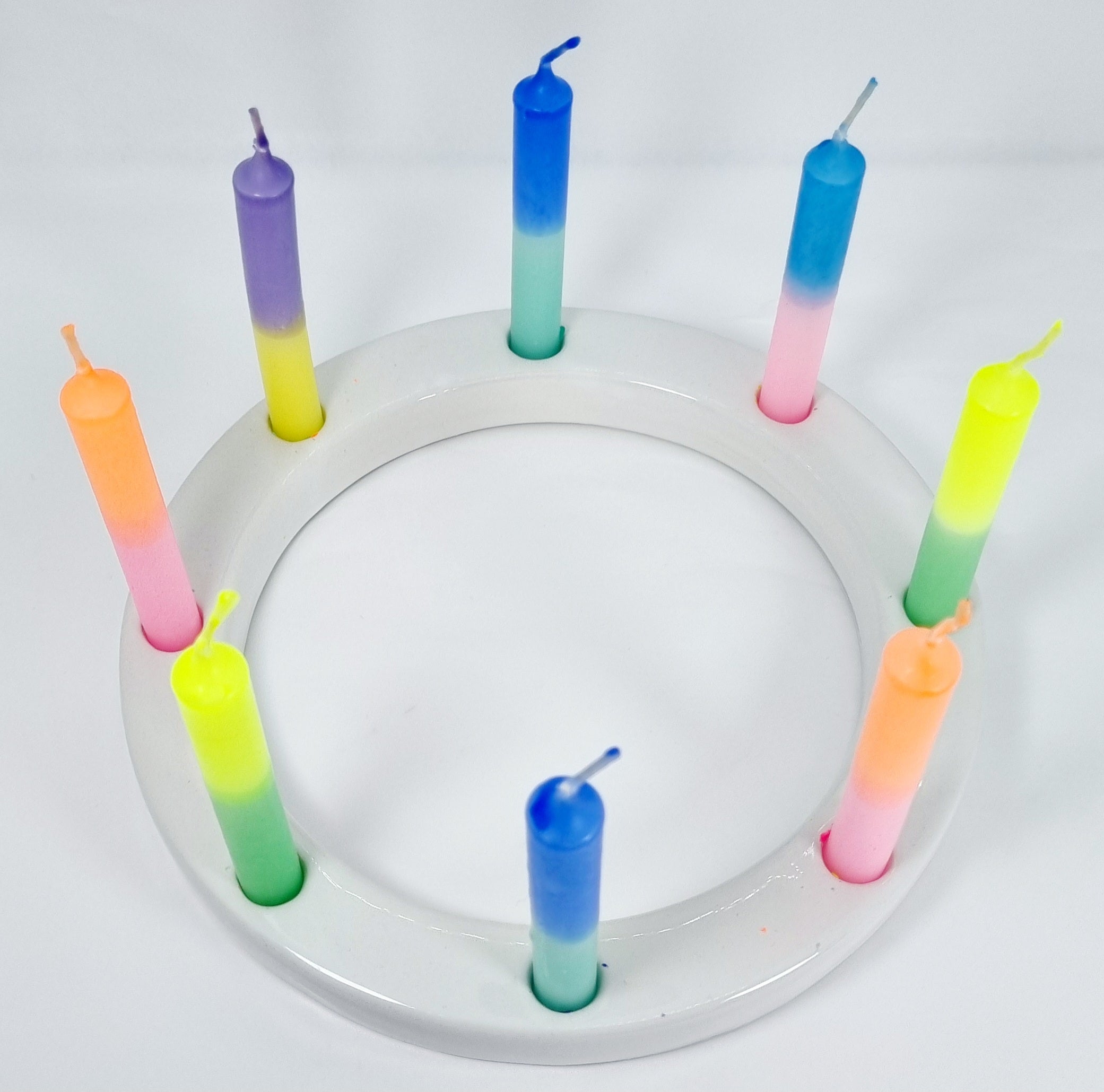 GLOWYBOX Geburtstagskerzen für Kerzenring Kerzen für Kindergeburtstag bunte Kinderkerzen Geburtstagszug Minikerzen bunt Baumkerzen bunt neon dip Dye Kerzen regenbogen pastell 10er