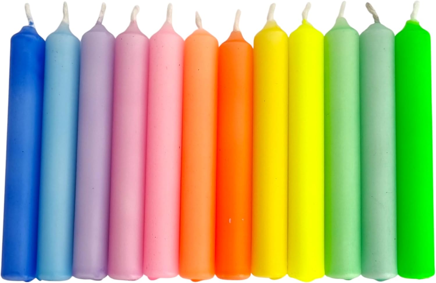 GLOWYBOX Geburtstagskerzen Babyfeier Taufe für Kerzenring Kerzen für Babygeburtstag 1.Geburtstag bunte Kinderkerzen Geburtstagszug Minikerzen bunt Baumkerzen bunt neon dip Dye Kerzen happy rainbow