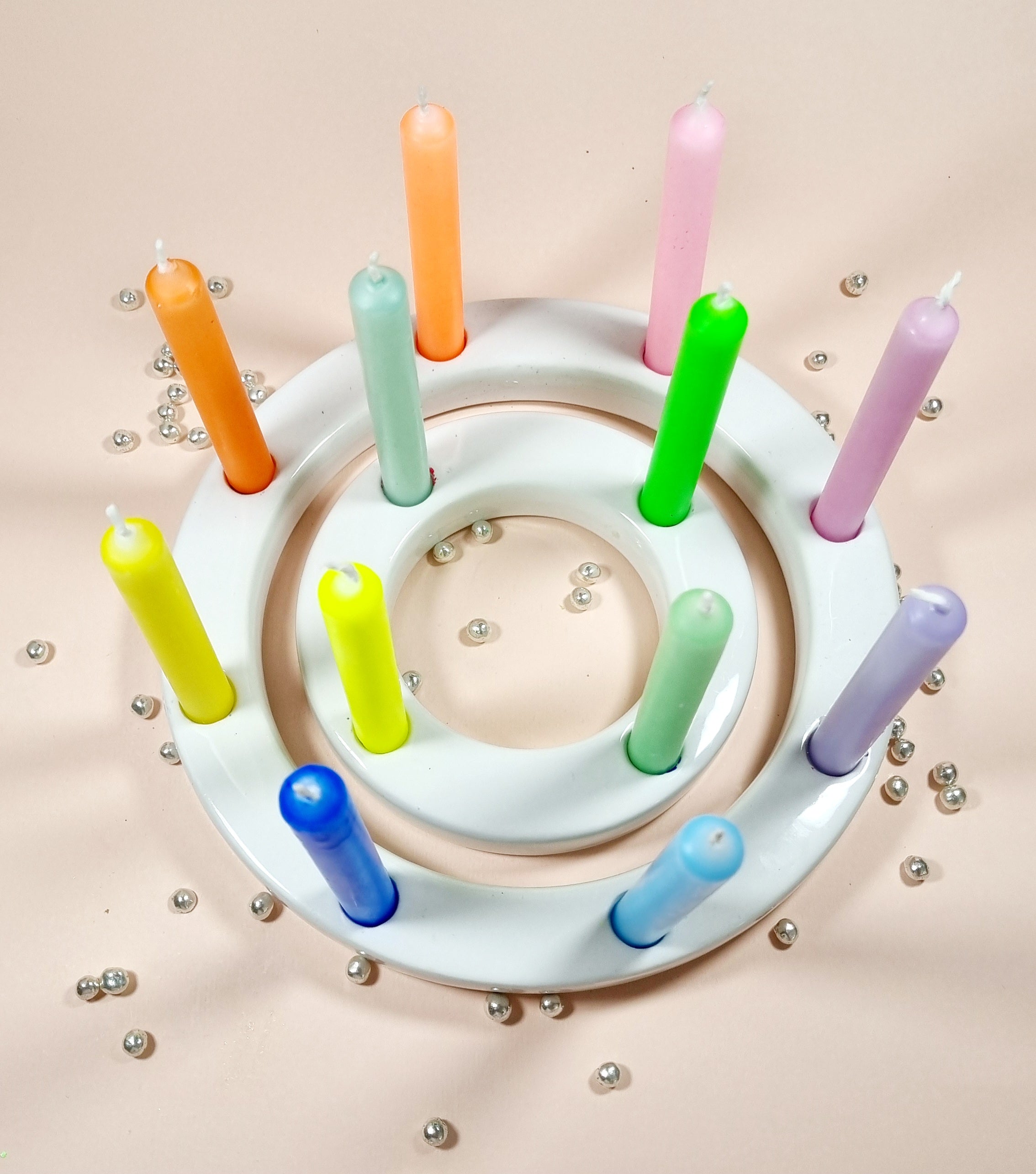GLOWYBOX Geburtstagskerzen Babyfeier Taufe für Kerzenring Kerzen für Babygeburtstag 1.Geburtstag bunte Kinderkerzen Geburtstagszug Minikerzen bunt Baumkerzen bunt neon dip Dye Kerzen happy rainbow