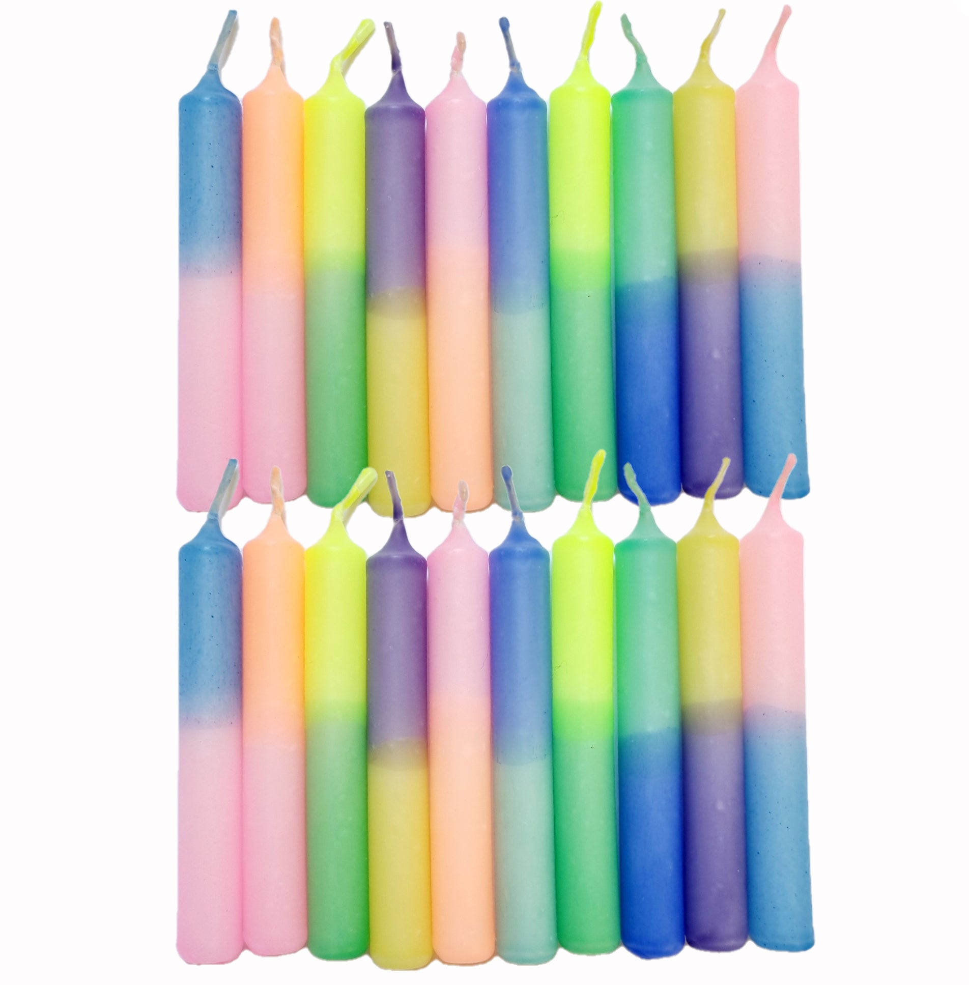 GLOWYBOX Geburtstagskerzen für Kerzenring Kerzen für Kindergeburtstag bunte Kinderkerzen Geburtstagszug Minikerzen bunt Baumkerzen bunt neon dip Dye Kerzen regenbogen pastell 20er