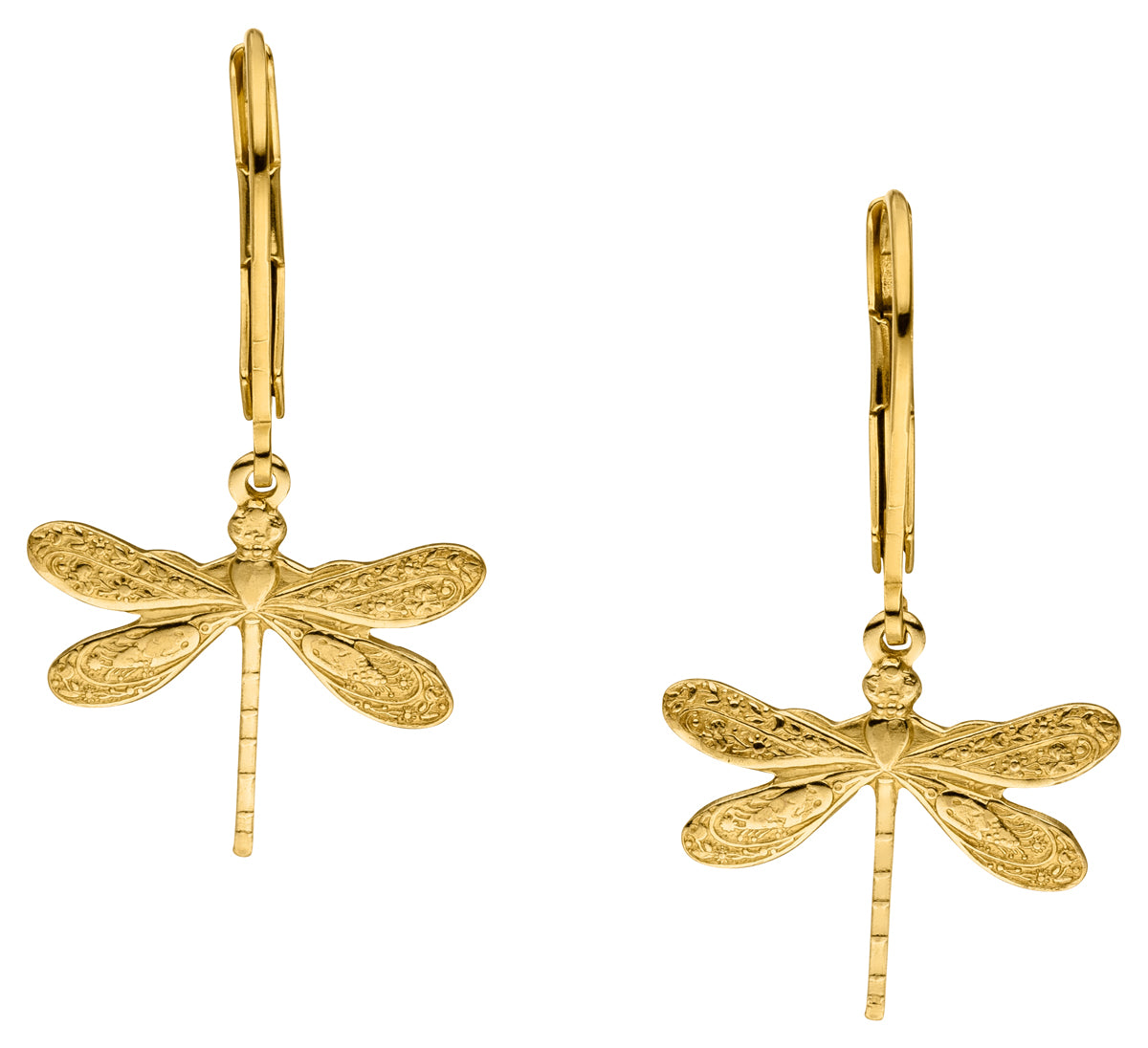 GLOWYBOX Ohrringe Libelle GOLD plattiert mit filigraner Libellen Länge 16 mm von GLOWYBOX - Libellenohrhänger gold im Art Déco Design Geschenk für Damen, Frauen, Mädchen