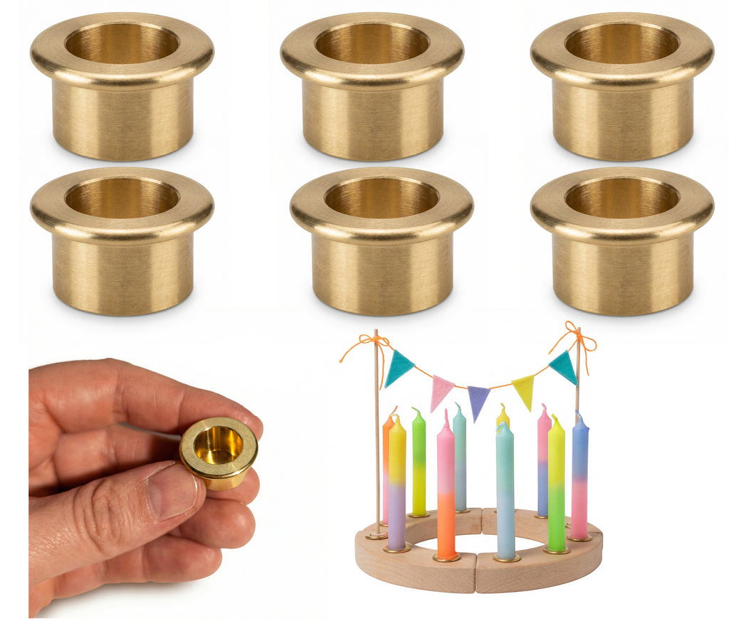 6 Stück GLOWYBOX® Kerzenhalter für Geburtstagsringe Geburtstagsspiralen Kerzeneinsatz Messinghalter Kerzenkranz Geburtstagskranz Messingeinsatz für Holzkranz Wachsschutz Holzkränze Jahreszeitenring 6 Stück