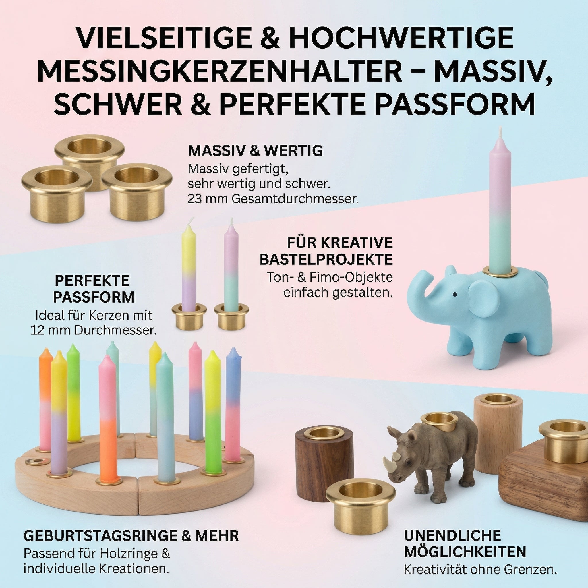 6 Stück GLOWYBOX® Kerzenhalter für Geburtstagsringe Geburtstagsspiralen Kerzeneinsatz Messinghalter Kerzenkranz Geburtstagskranz Messingeinsatz für Holzkranz Wachsschutz Holzkränze Jahreszeitenring 6 Stück
