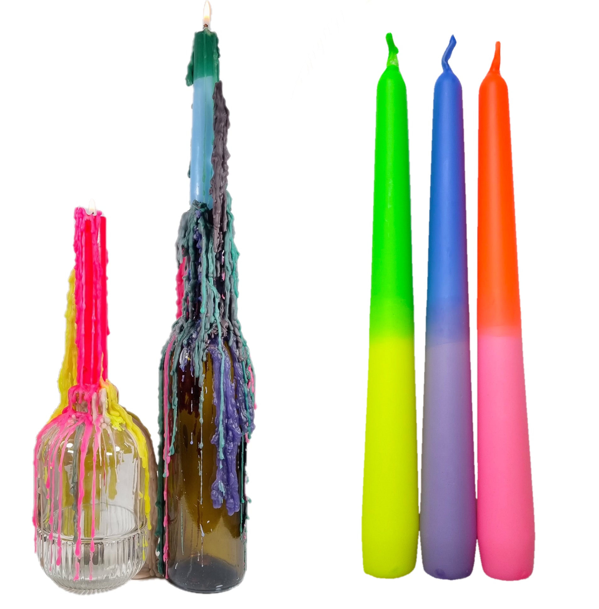 TROPFKERZEN 3er SET Tropfkerzen bunt zum betropfen Flaschenkerze Tropfkerze für Flasche bunte Kerzen für Flaschen und Kerzenständer DIP DYE TROPKERZEN 3er pastell