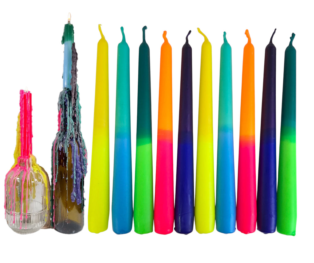 TROPFKERZEN 10er SET Tropfkerzen bunt perfekt zum betropfen Tropfenkerze, Tropfkerze für Flasche neon Farben Kerzen für Flaschen und Kerzenständer DIP DYE TROPKERZEN BUNT 10er