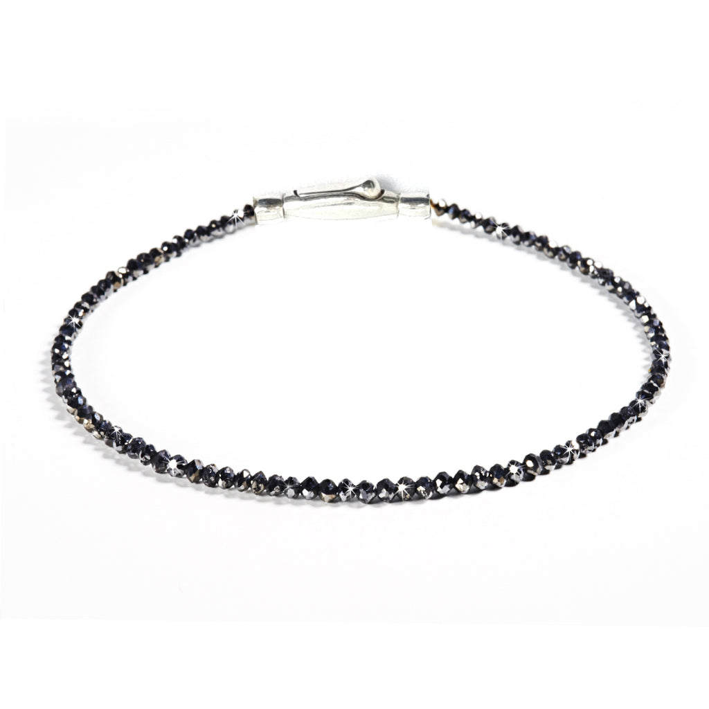 GLOWYBOX Diamant Armband aus natürlichen, echten Diamanten facettiert, Verschluss 925er Sterling Silber Tennisarmband, Diamantarmband Geschenkidee für Damen schwarz