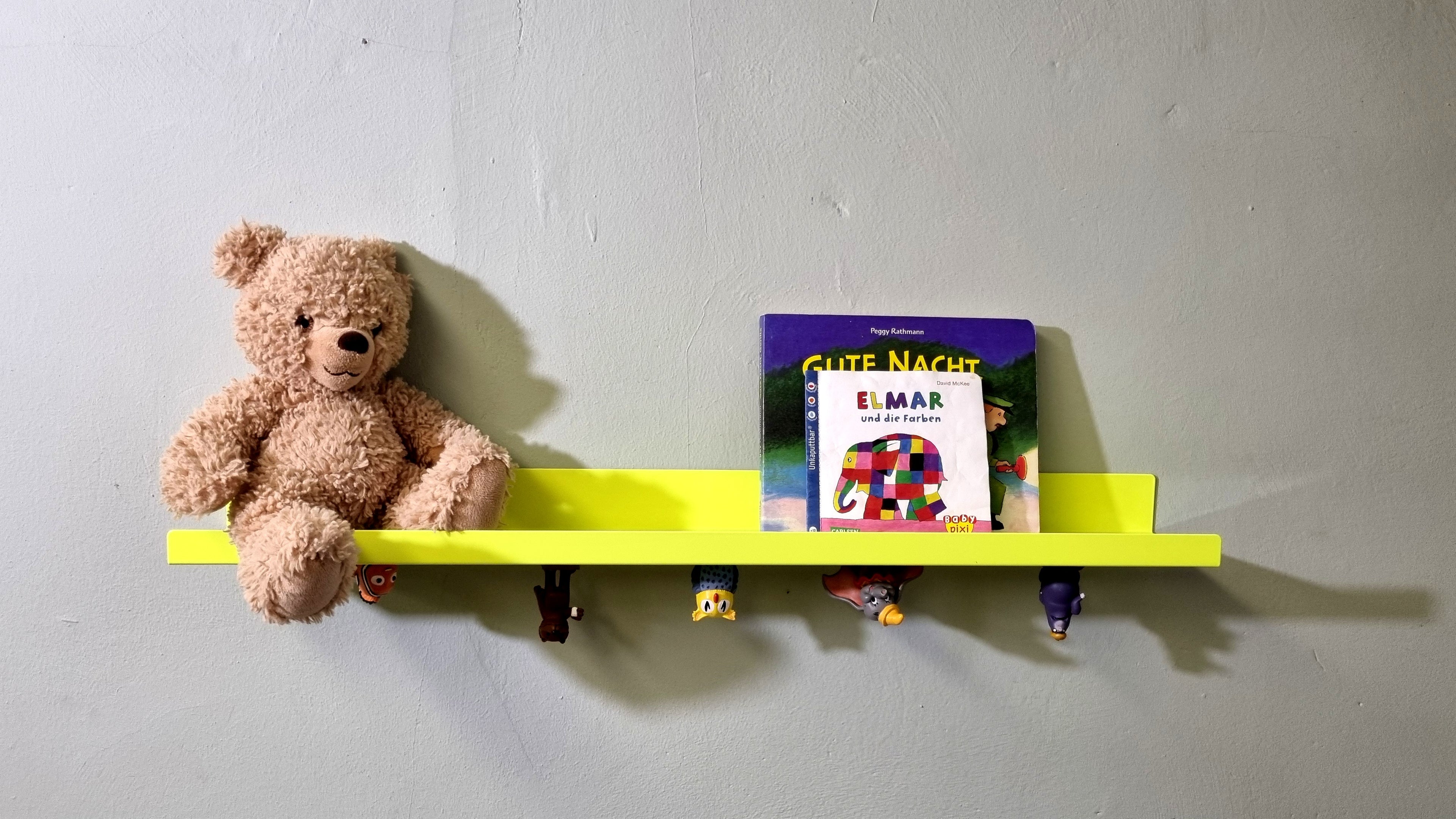 Wandregal gelb Bilderleiste neongelb Geschenk Wohnung Frau Geschenkidee Bilderleiste  75 cm lang Bilderleiste stabil, Gewürzregal neon, Ablageregal Flur, Wandregal Kinderzimmer neonfarben