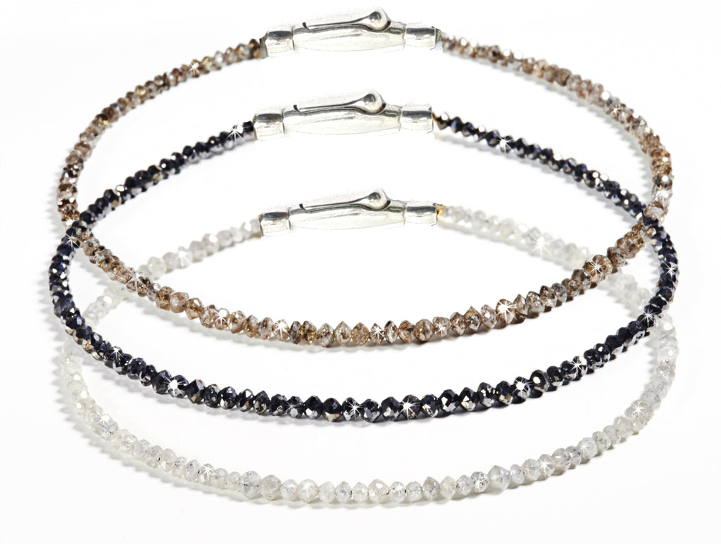 GLOWYBOX Diamant Armband aus natürlichen, echten Diamanten facettiert, Verschluss 925er Sterling Silber Tennisarmband, Diamantarmband Geschenkidee für Damen schwarz