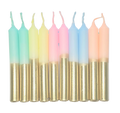 GLOWYBOX Geburtstagskerzen für Kerzenring Kerzen für Kindergeburtstag bunte Kinderkerzen Geburtstagszug Minikerzen bunt Kerzen gold bunt neon dip Dye Kerzen regenbogen Gold 10er