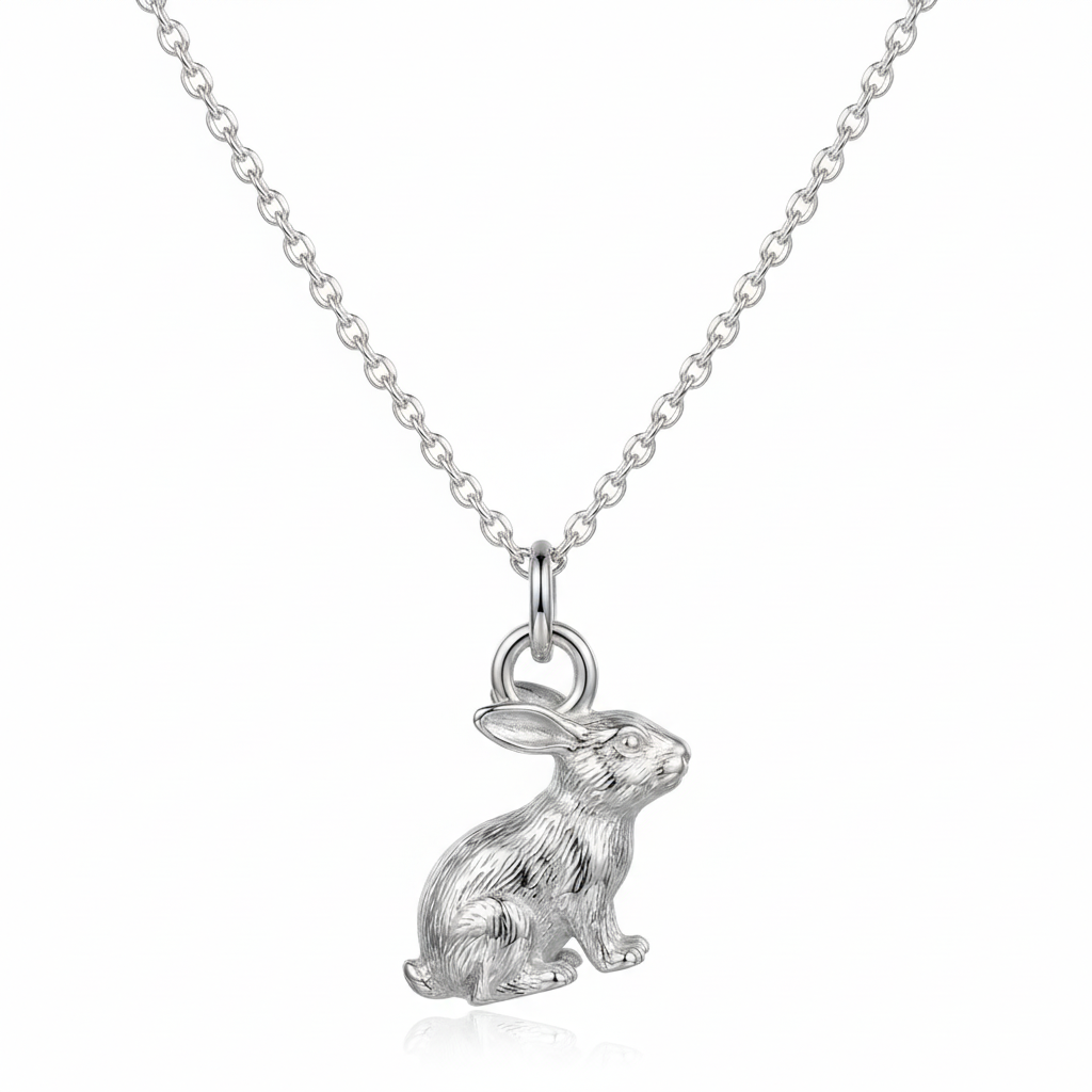 Hase Kette Silber 925 Anhänger Charm Hase Geschenk Damen nickelfrei Echtschmuck Handarbeit handmade Schmuck amazon Hase Kinderschmuck Silber Geschenk Kommunion Kinderschmuck silber sitzend