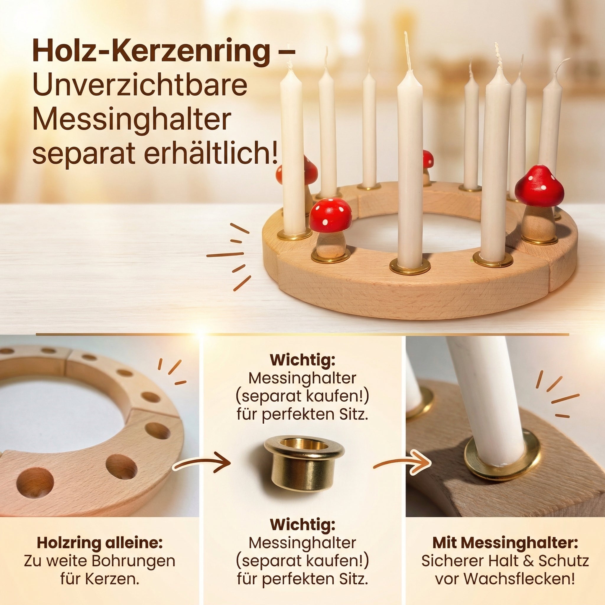 12 Stück GLOWYBOX® Kerzenhalter für Geburtstagsringe Geburtstagsspiralen Kerzeneinsatz Messinghalter Kerzenkranz Geburtstagskranz Messingeinsatz für Holzkranz Wachsschutz Holzkränze Jahreszeitenring 12 Stück