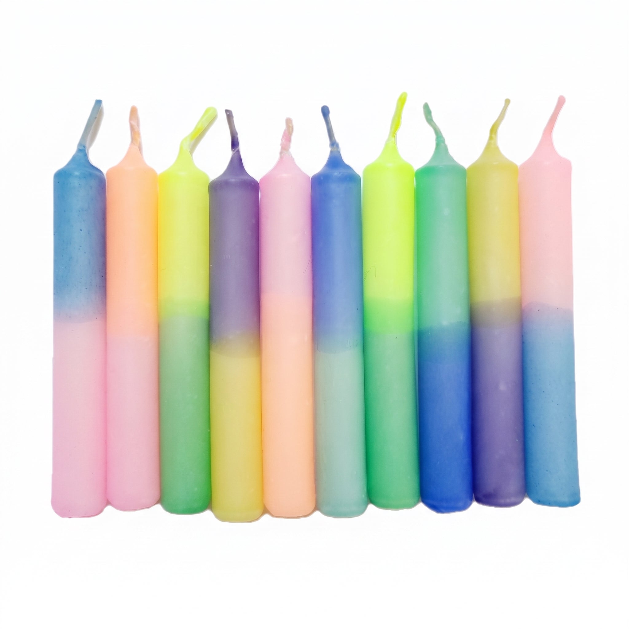 GLOWYBOX Geburtstagskerzen für Kerzenring Kerzen für Kindergeburtstag bunte Kinderkerzen Geburtstagszug Minikerzen bunt Baumkerzen bunt neon dip Dye Kerzen regenbogen pastell 10er
