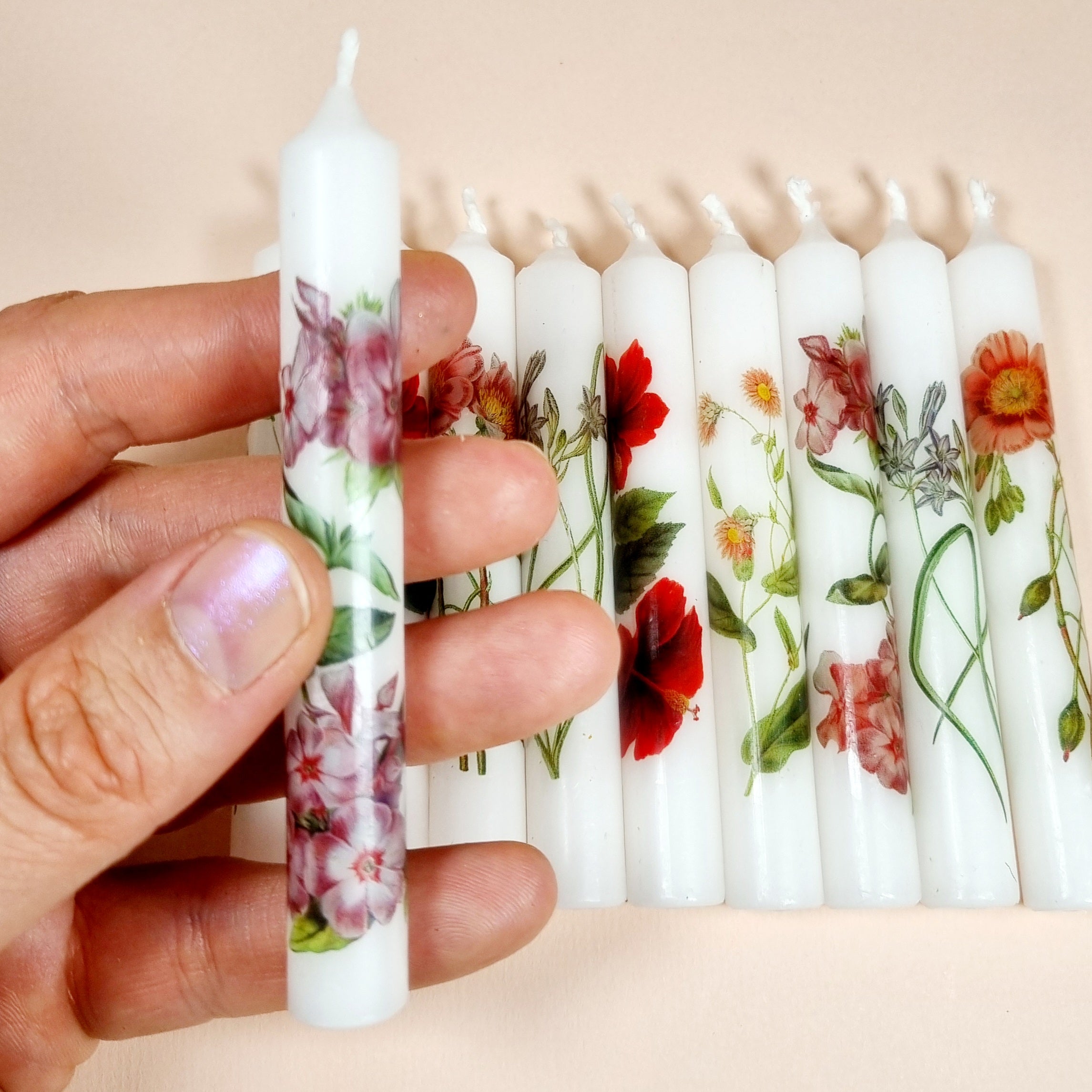 GLOWYBOX Geburtstagskerzen für Holzkerzenringe Kerzenspirale Holz Kerzen kleine Kerzen Vintage Blumen