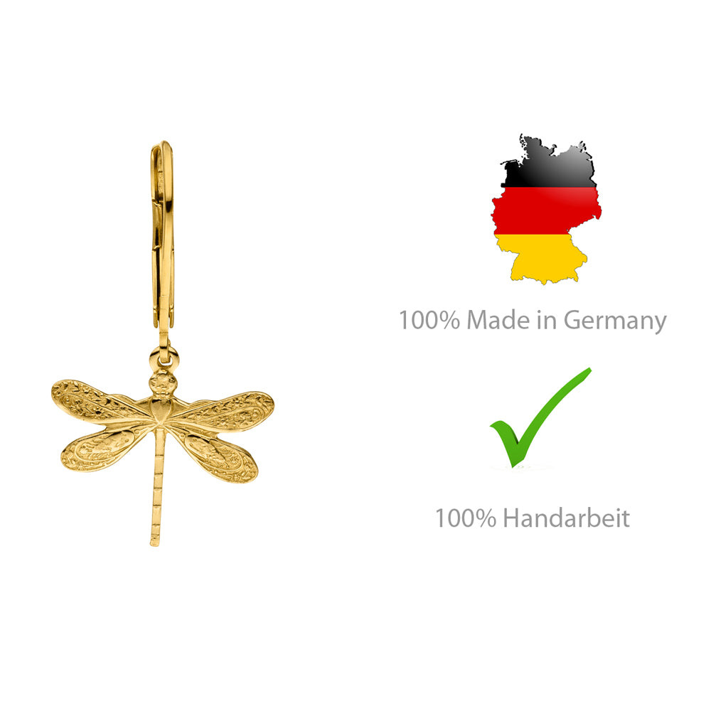 GLOWYBOX Ohrringe Libelle GOLD plattiert mit filigraner Libellen Länge 16 mm von GLOWYBOX - Libellenohrhänger gold im Art Déco Design Geschenk für Damen, Frauen, Mädchen