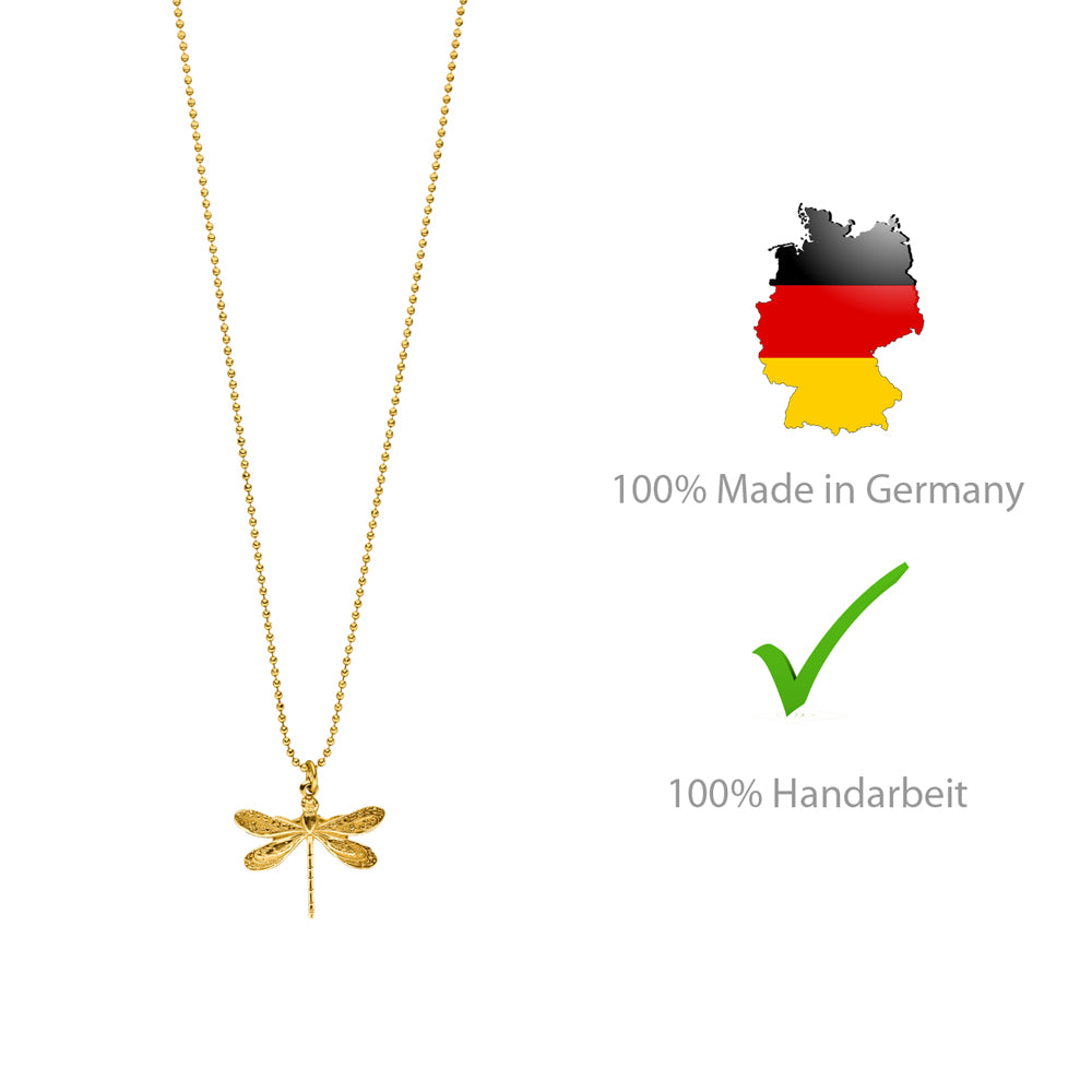 GLOWYBOX Goldkette Kette gold Libelle 45 cm 14ct GOLD plattiert mit filigraner Libelle im Artdéco Design Geschenk Schmuck Damen Goldkette mit Anhänger Schmuckgeschenk Teenager artdeco 45
