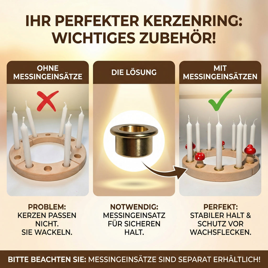 6 Stück GLOWYBOX® Kerzenhalter für Geburtstagsringe Geburtstagsspiralen Kerzeneinsatz Messinghalter Kerzenkranz Geburtstagskranz Messingeinsatz für Holzkranz Wachsschutz Holzkränze Jahreszeitenring 6 Stück